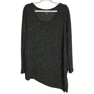 Lane Bryant Metallic Black Long-Sleeve Asymmetrical Tunic Top Blouse Size 18/20